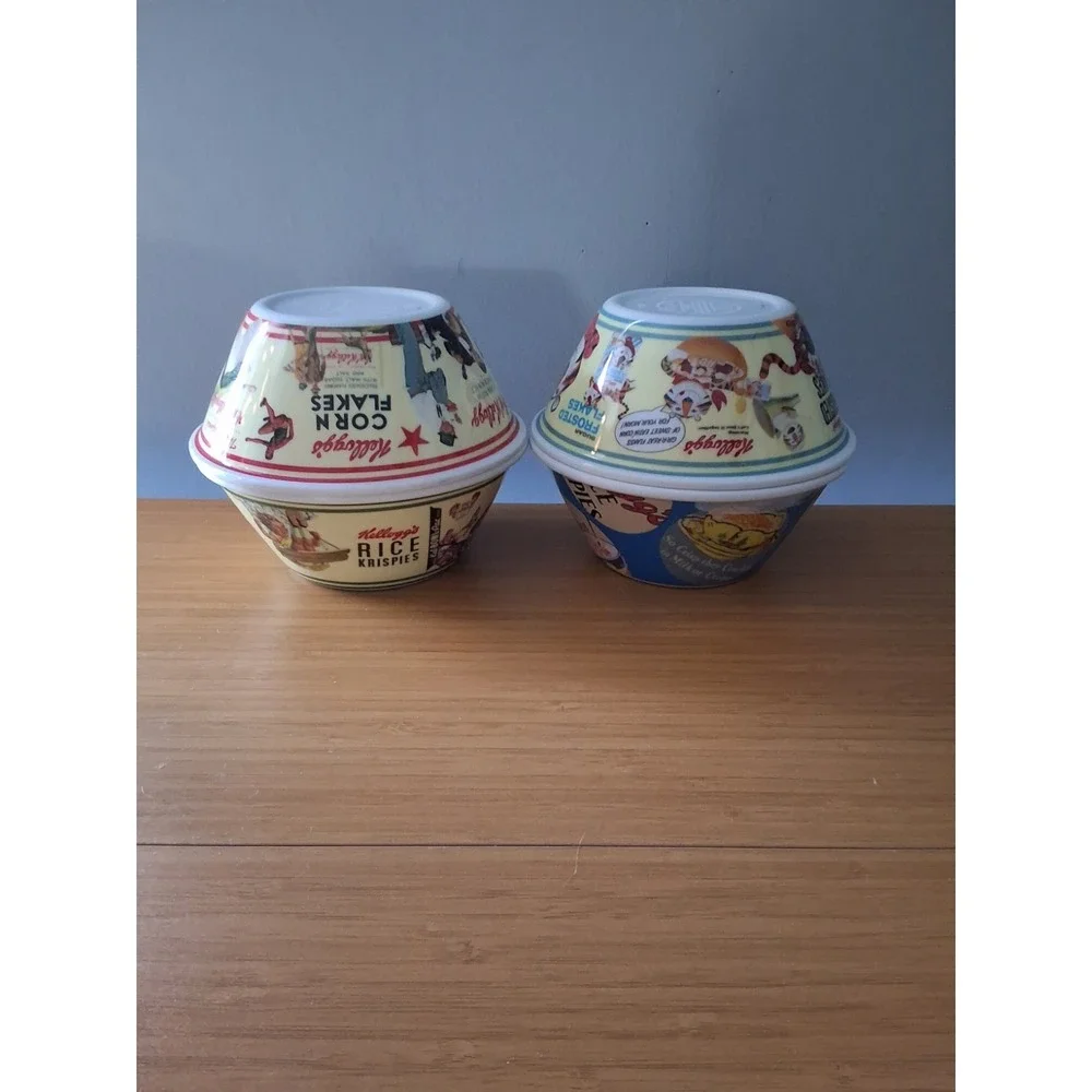 2010 Kellogg's Rice Krispie + Corn Flakes Cereal Bowls Melamine Lot Of 4